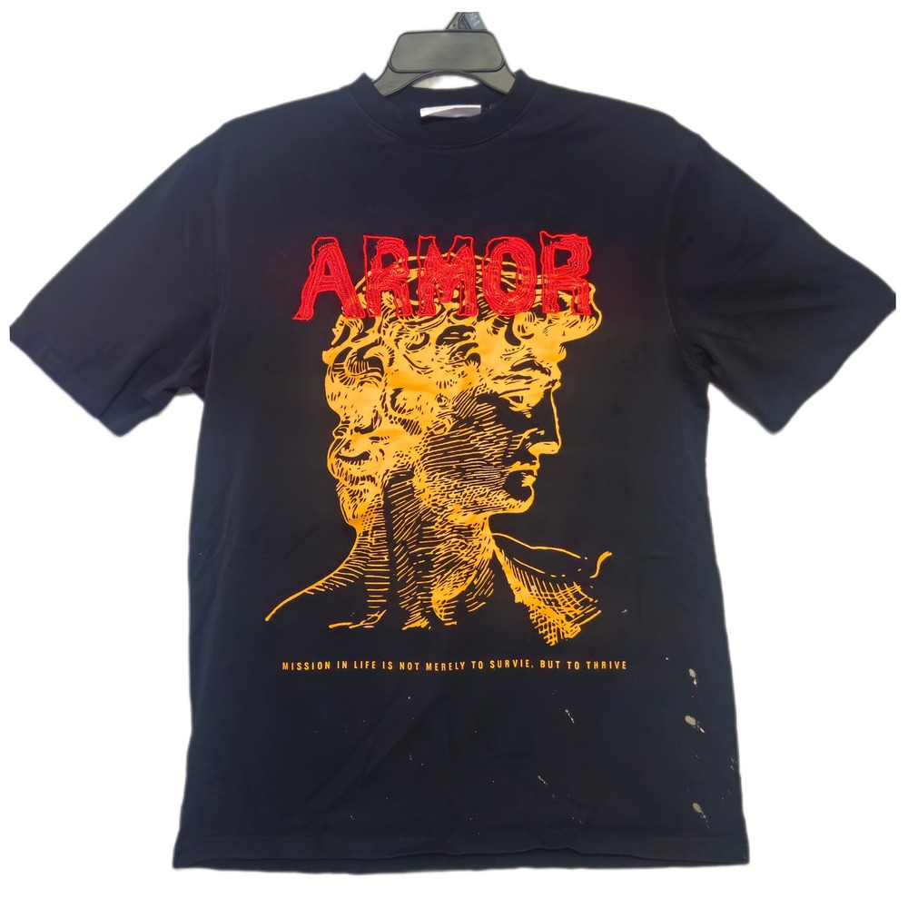 Armor Jeans Graphic T-Shirt Mens XL Black Greek Statue Embroidered Streetwear